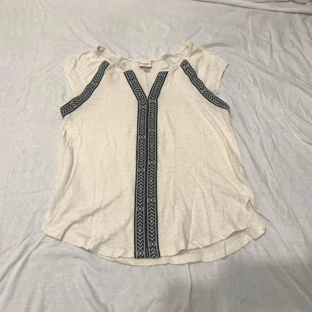 Cap Sleeve Embroidered White Shirt